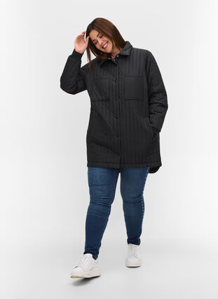 Quilted jacket with chest pockets and a collar, Black, Model image number 2