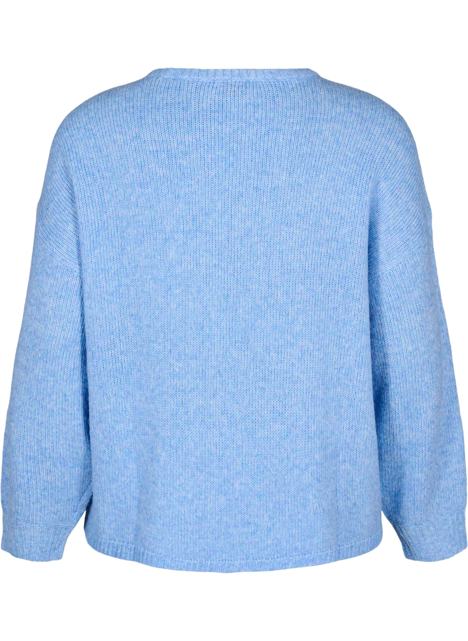 Zizzifashion Long-sleeved knitted jumper with wool and a round neck, Della R. Blue Mel., Packshot image number 1