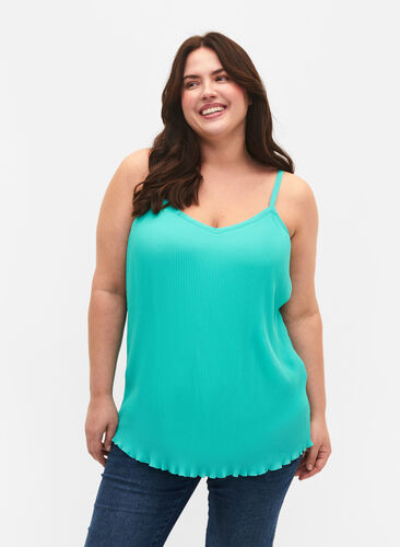 Pleated sleeveless top, Turquoise, Model image number 0