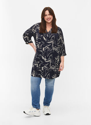 Tunic with 3/4 sleeves and print, N. Blazer Swirl AOP, Model image number 2