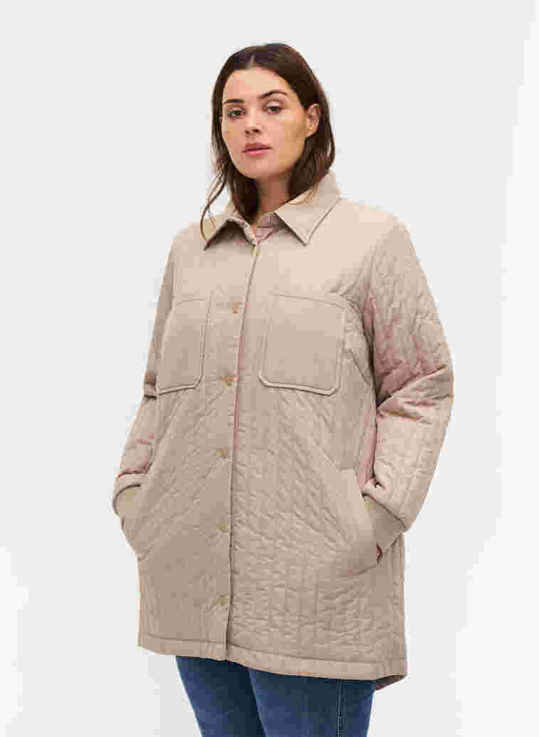 Quilted jacket with chest pockets and a collar, Silver Mink, Model image number 0