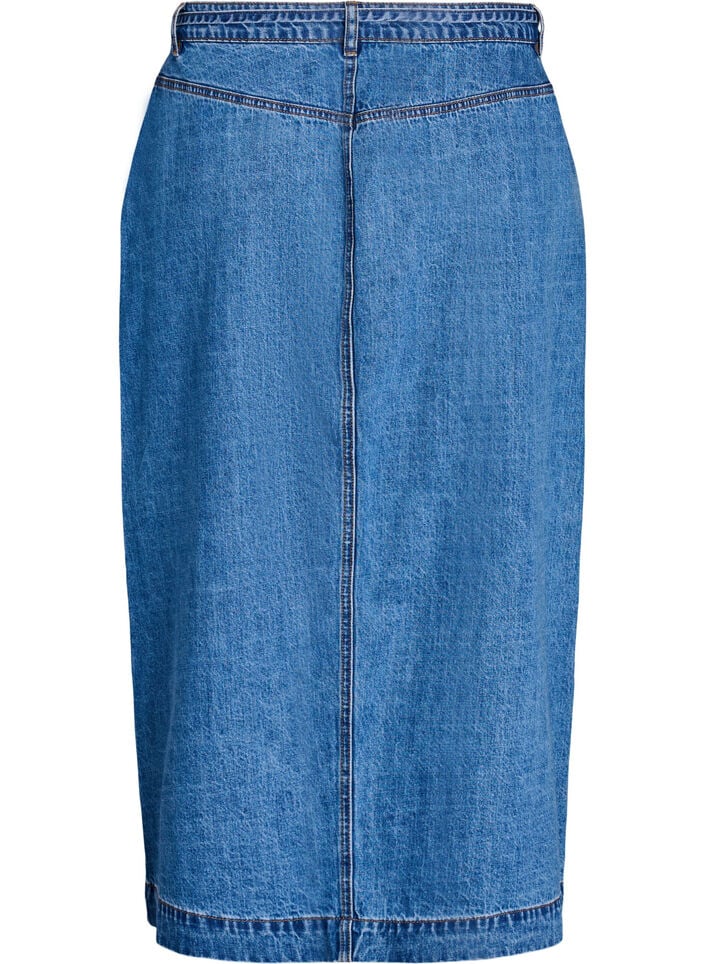 Long denim skirt with buttons and tie-belt, Blue, Packshot image number 1