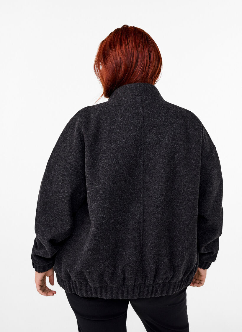 Wool-look bomber jacket with pockets, Dark Grey Melange, Model image number 1