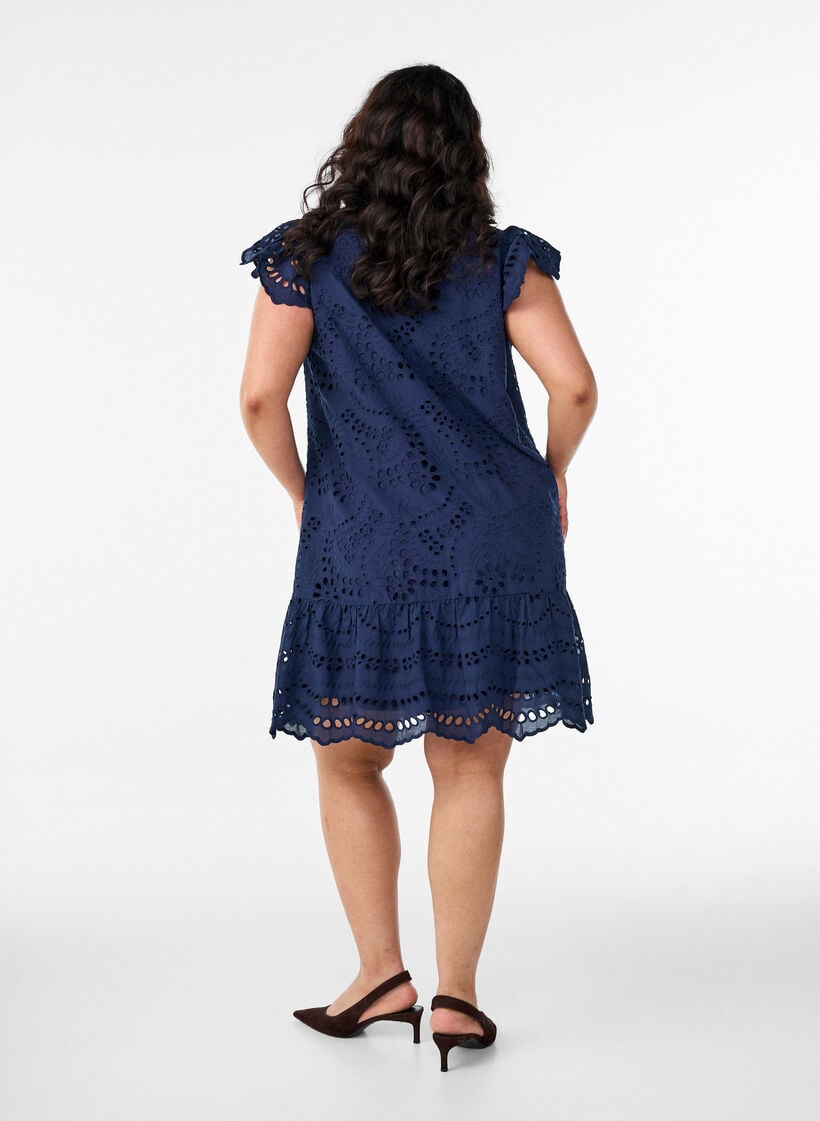 Broderie anglaise dress with ruffle sleeves, Blue, Model image number 2