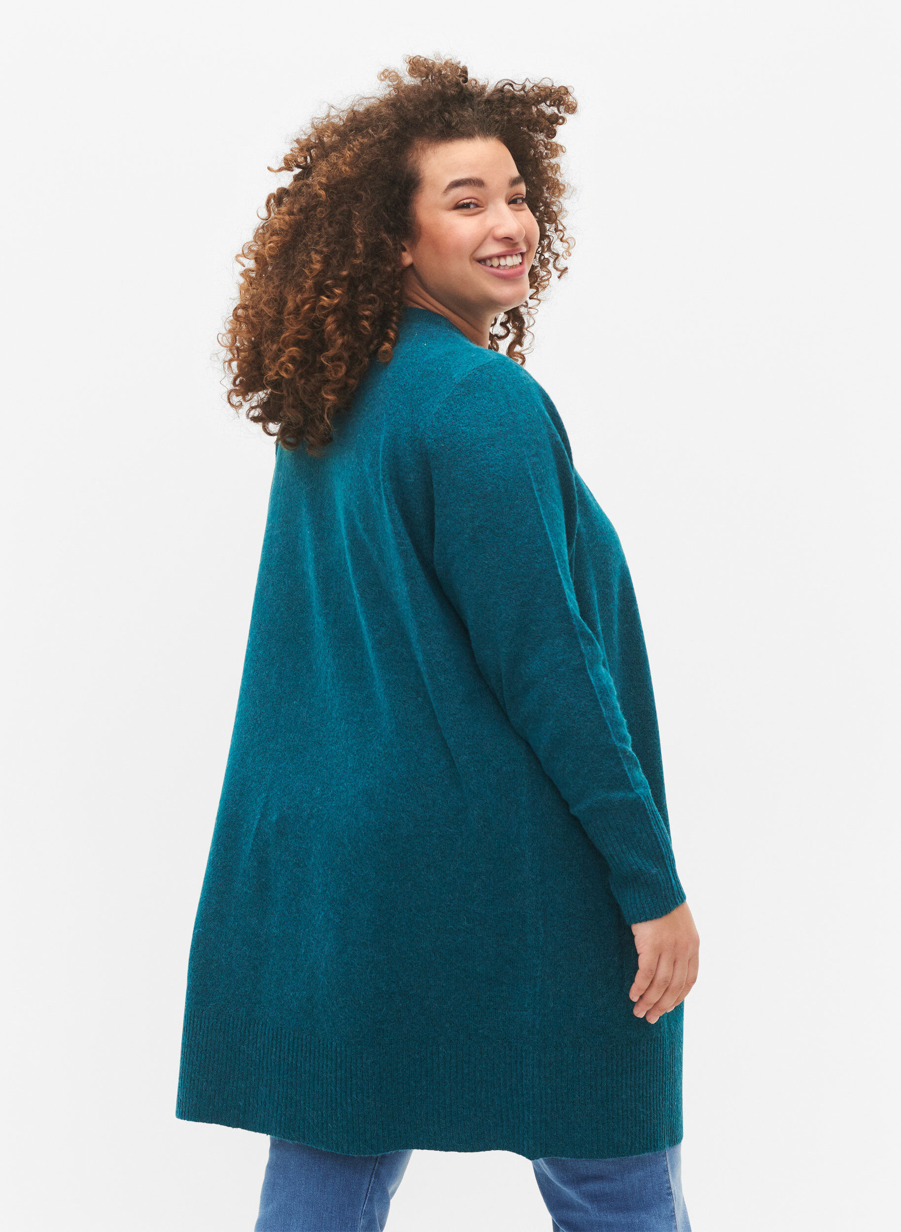 Mottled knit cardigan with pockets - Blue - Sz. L - Zizzifashion