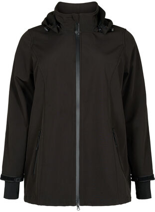 Short softshell jacket with detachable hood, Black, Packshot image number 0