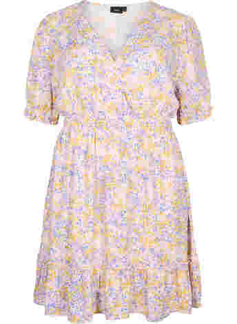 Floral viscose dress with short sleeves