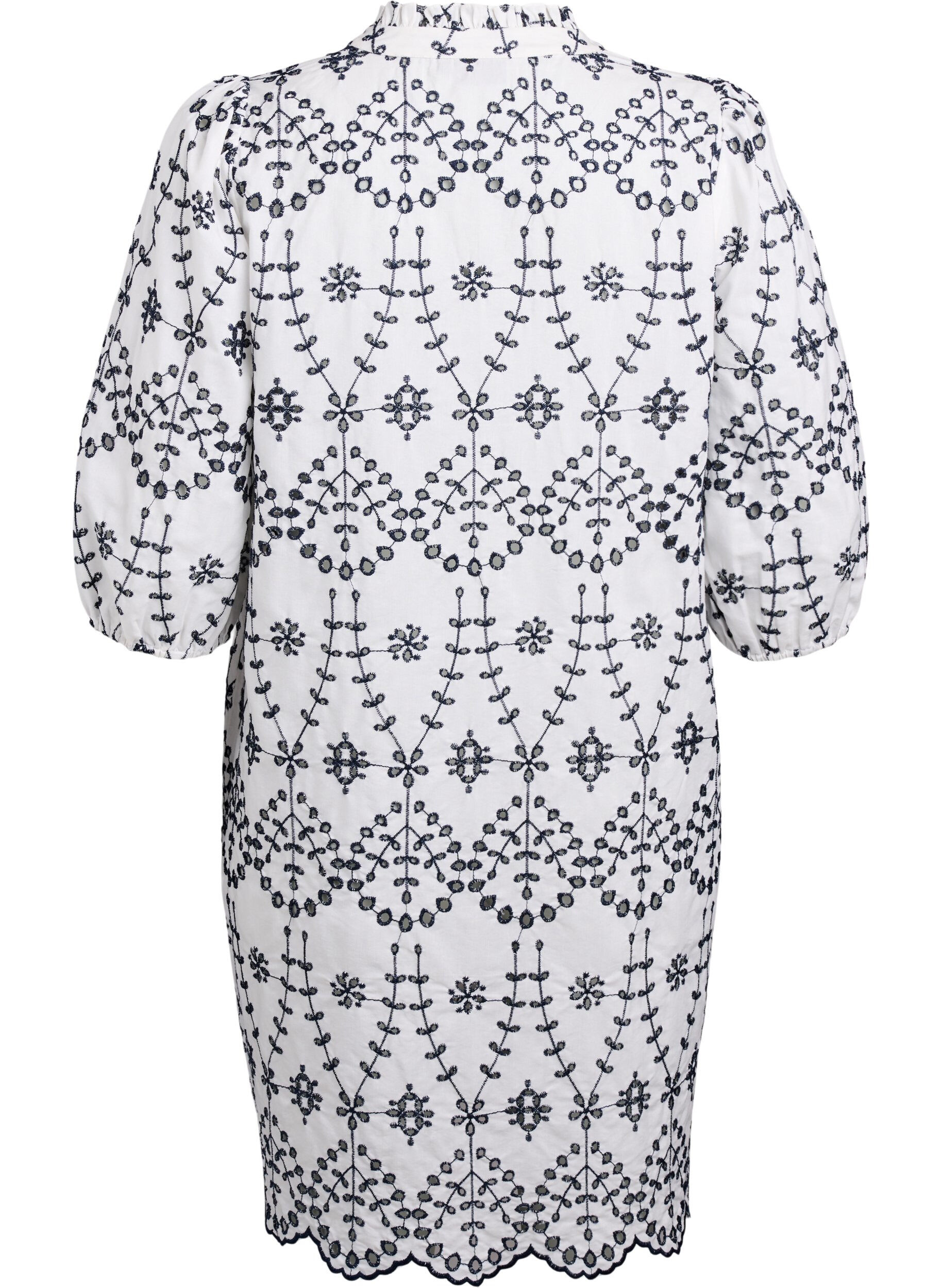 Zizzifashion Dress with contrasting broderie anglaise, White w. Navy Blazer, Packshot image number 1