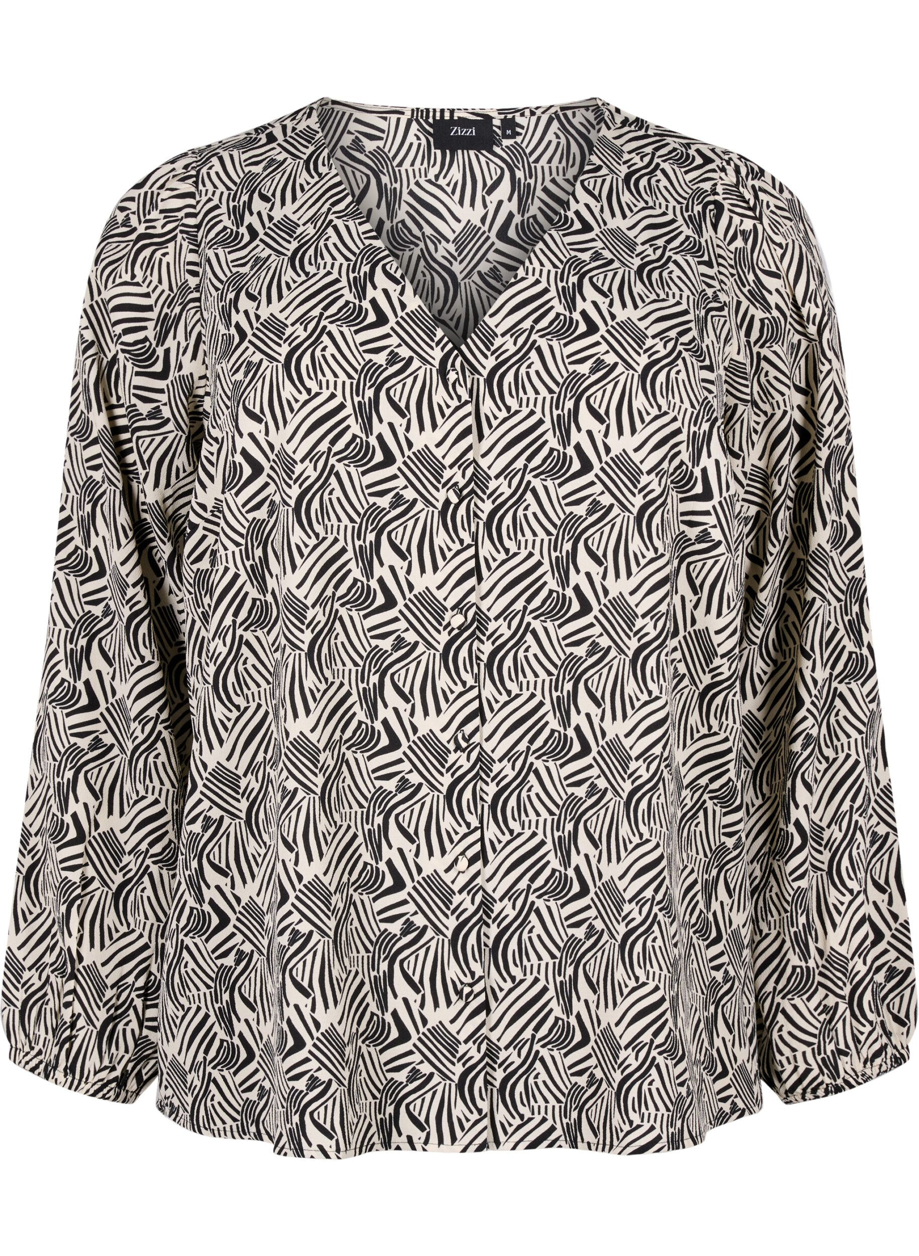 Zizzifashion Shirt blouse with v-neck and print, Birch Graphic, Packshot image number 0