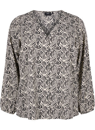 Shirt blouse with v-neck and print, Birch Graphic, Packshot image number 0