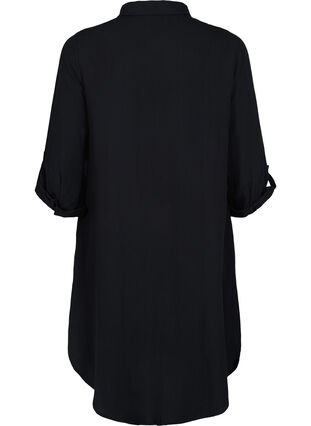 Long solid-coloured viscose shirt with 3/4 sleeves, Black, Packshot image number 1