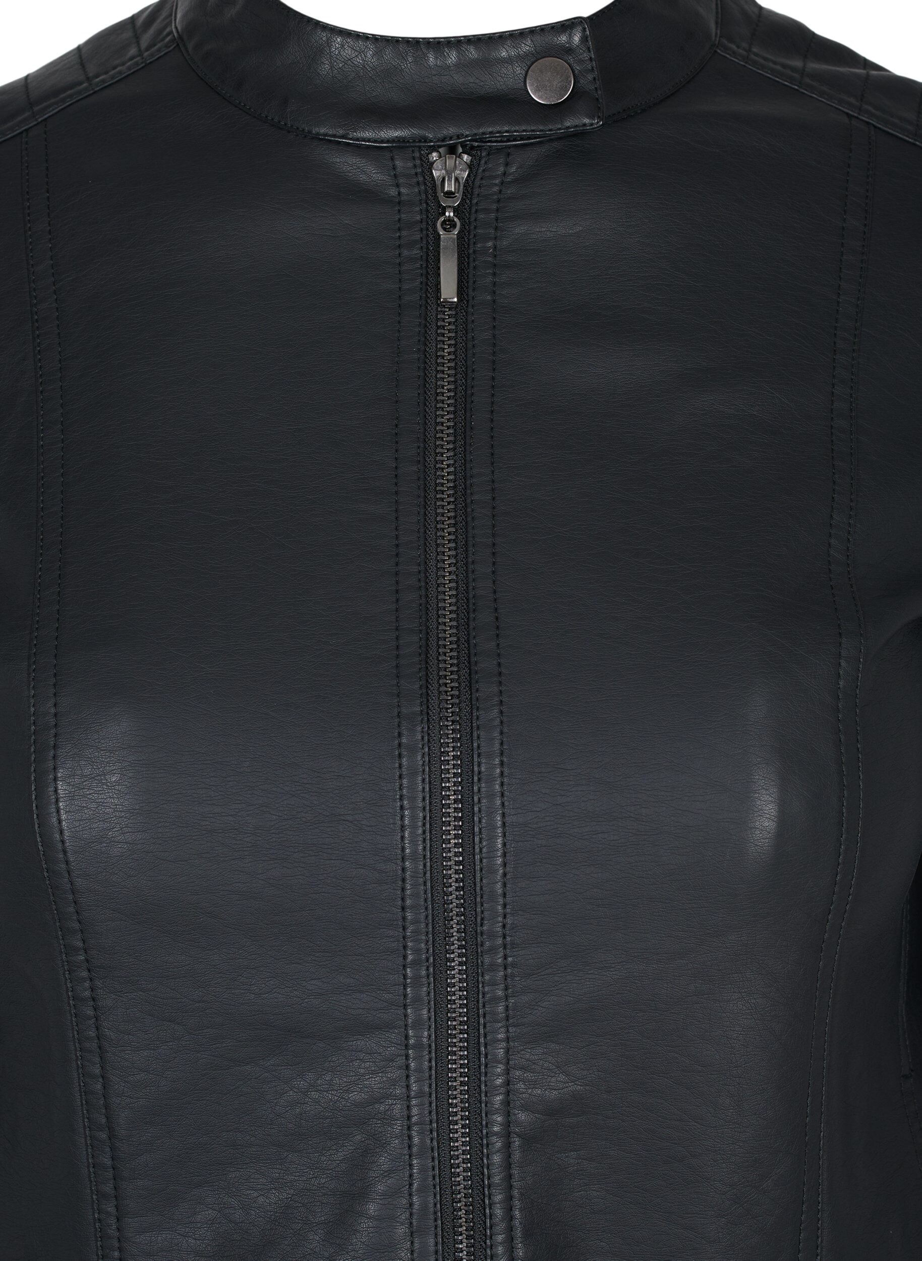 Zizzifashion Faux leather jacket with pockets, Black, Packshot image number 2