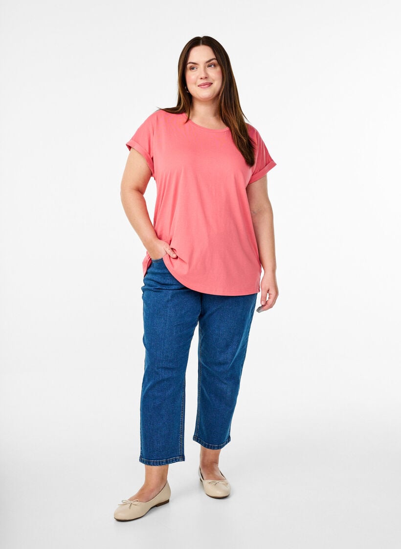 Short sleeve cotton blend T-shirt, Rose, Model image number 1