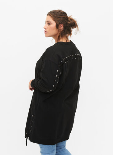 Sweater tunic with drawstring details, Black, Model image number 1