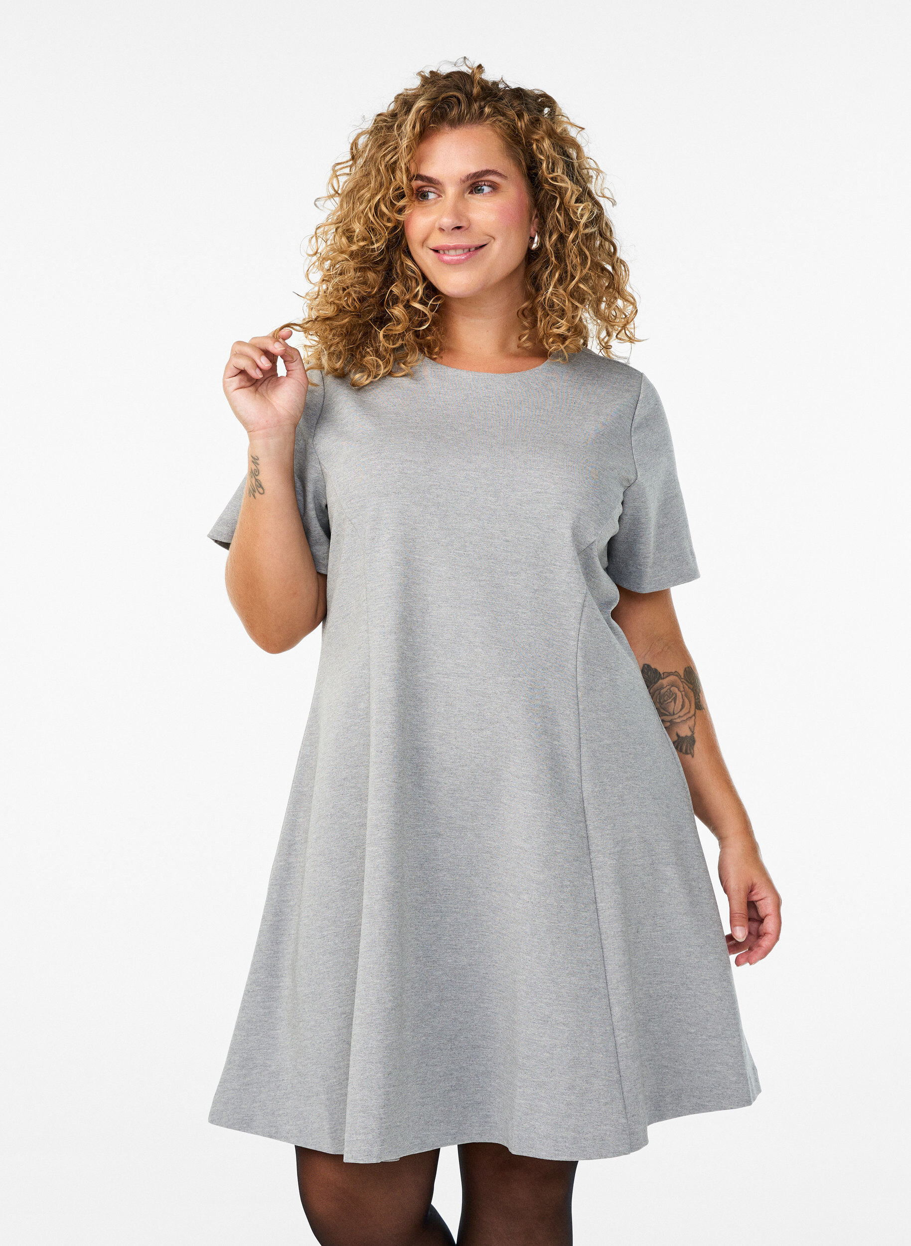 ZizzifashionShort A-line jersey dress, Grey, Model image number 0