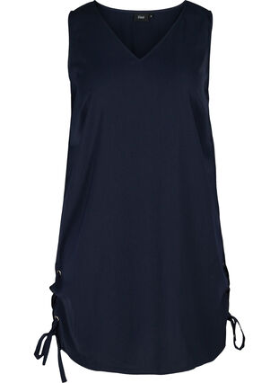 Dress with v-neck and cord details, Medieval Blue, Packshot image number 0