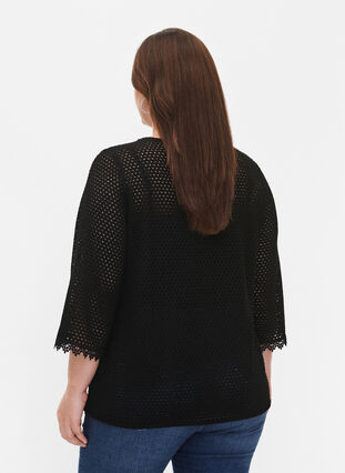 Knit top with 3/4 sleeves, Black, Model image number 1