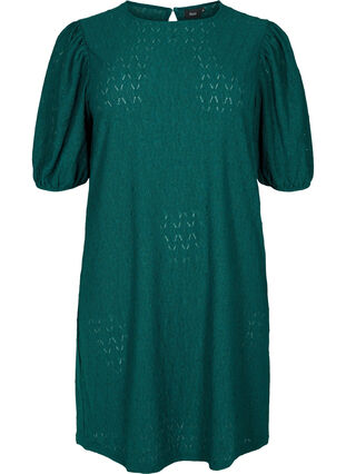 Dress with textured pattern and balloon sleeves, Deep Teal, Packshot image number 0
