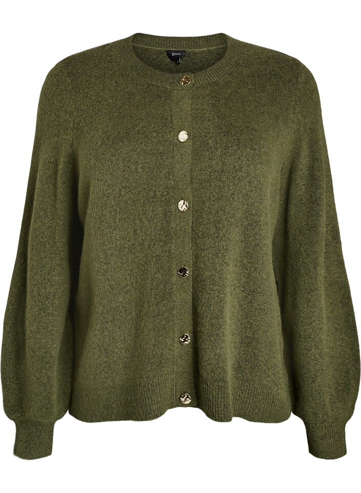 Cardigan in soft knit with gold-coloured buttons, Green, Packshot image number 0