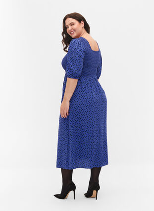 Polka dotted viscose dress with smock, R.Blue w. Black Dot, Model image number 1