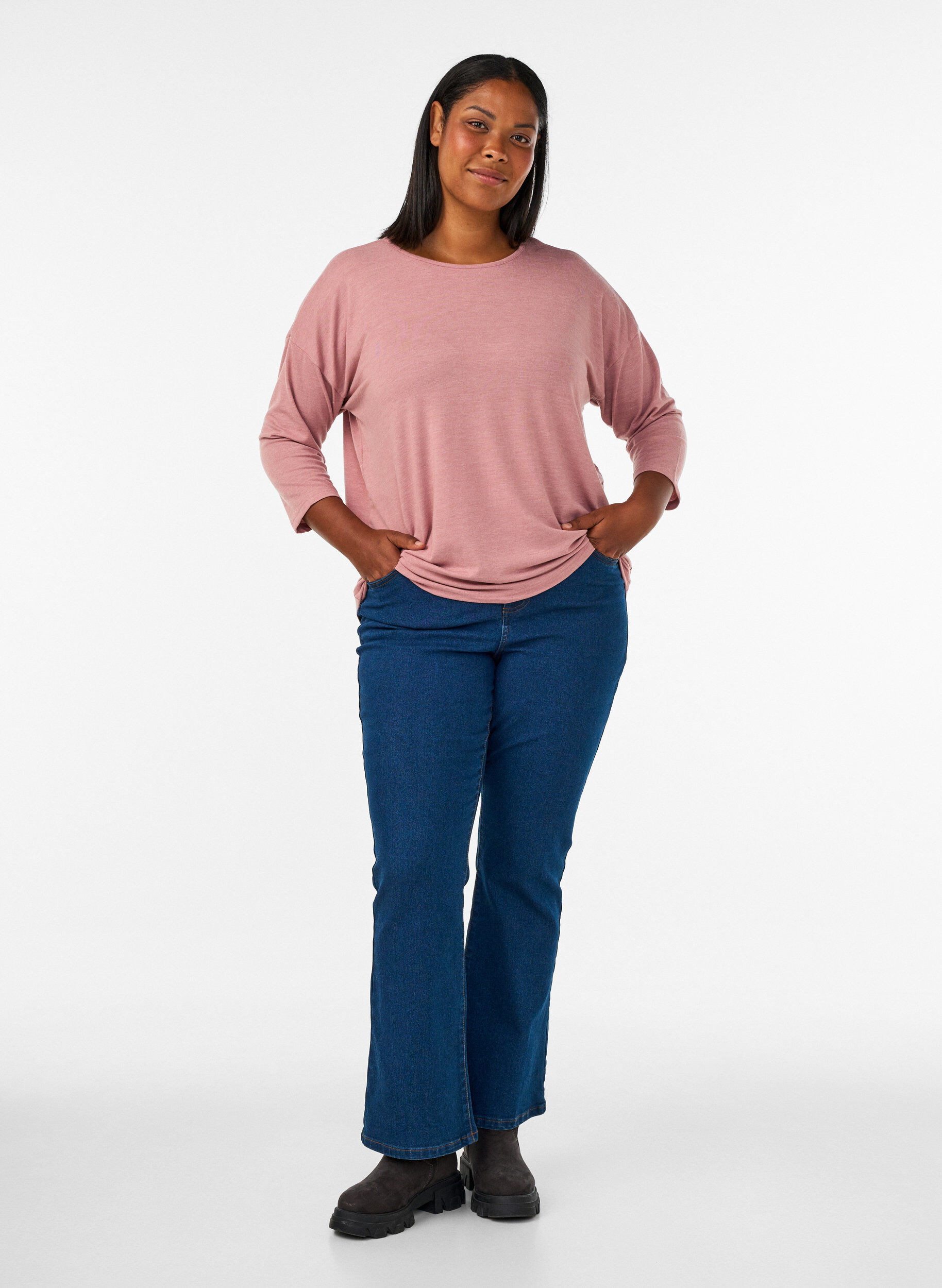 ZizzifashionJersey blouse with 3/4 sleeves, Red, Model image number 1