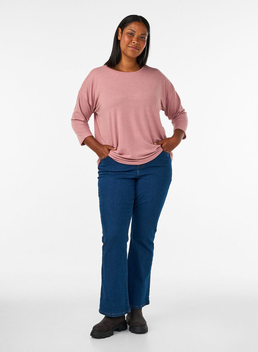 Jersey blouse with 3/4 sleeves, Red, Model image number 1