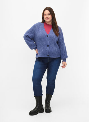 Melange cardigan in rib knit, Gray Blue Mel., Model image number 2