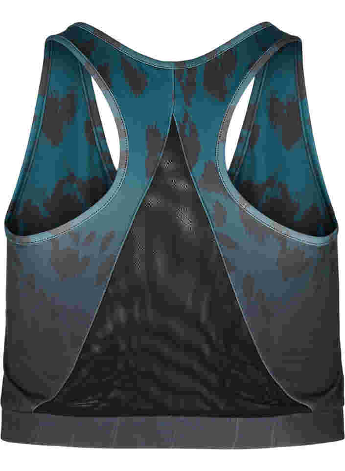 Printed sports bra with mesh back, Deep Teal, Packshot image number 1