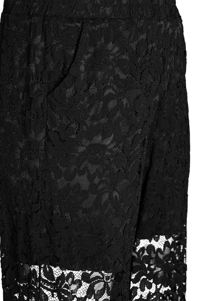 High-waisted lace trousers with straight legs, Black, Packshot image number 2