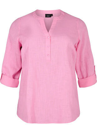 Shirt blouse in cotton with a v-neck, Rosebloom, Packshot image number 0