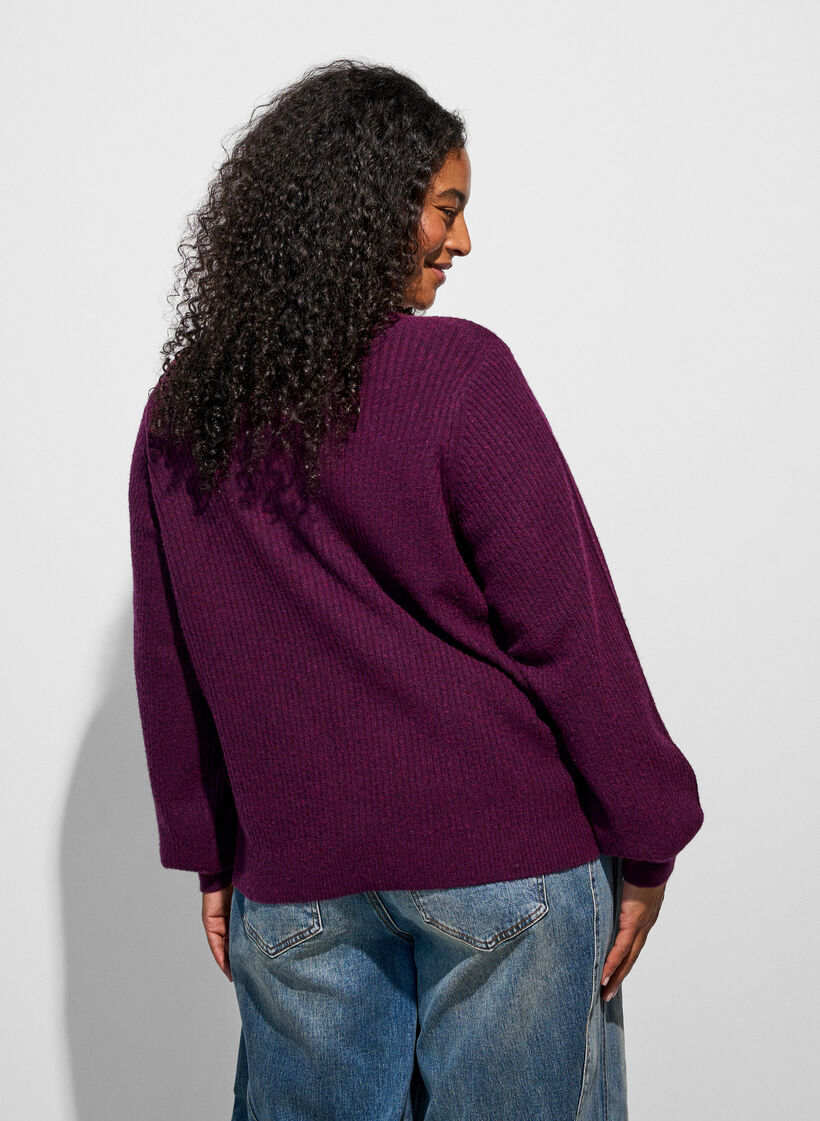 Cardigan with V-neck and ribbed texture, Purple, Model image number 2