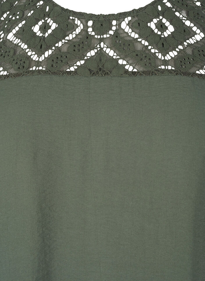 Short-sleeved viscose blouse with lace detail, Thyme, Packshot image number 2