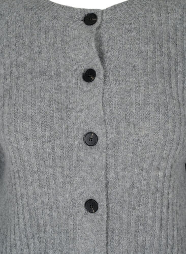 Ribbed knitted cardigan with buttons, Medium Grey Melange, Packshot image number 2