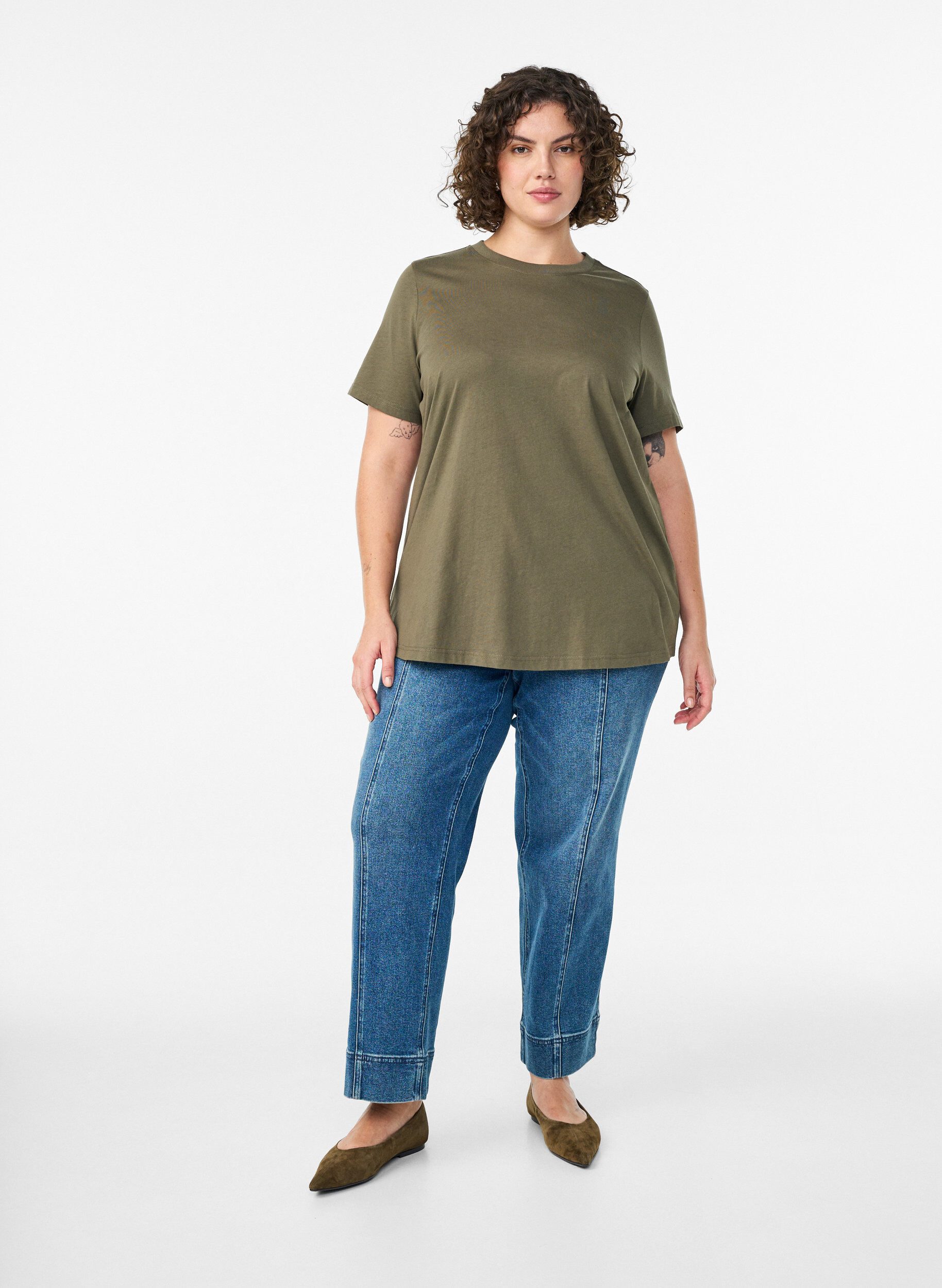 ZizzifashionBasic cotton T-shirt with round neck, Green, Model image number 1