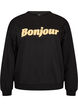 Sweatshirt with boucl&eacute; text motif, Black, Packshot image number 0