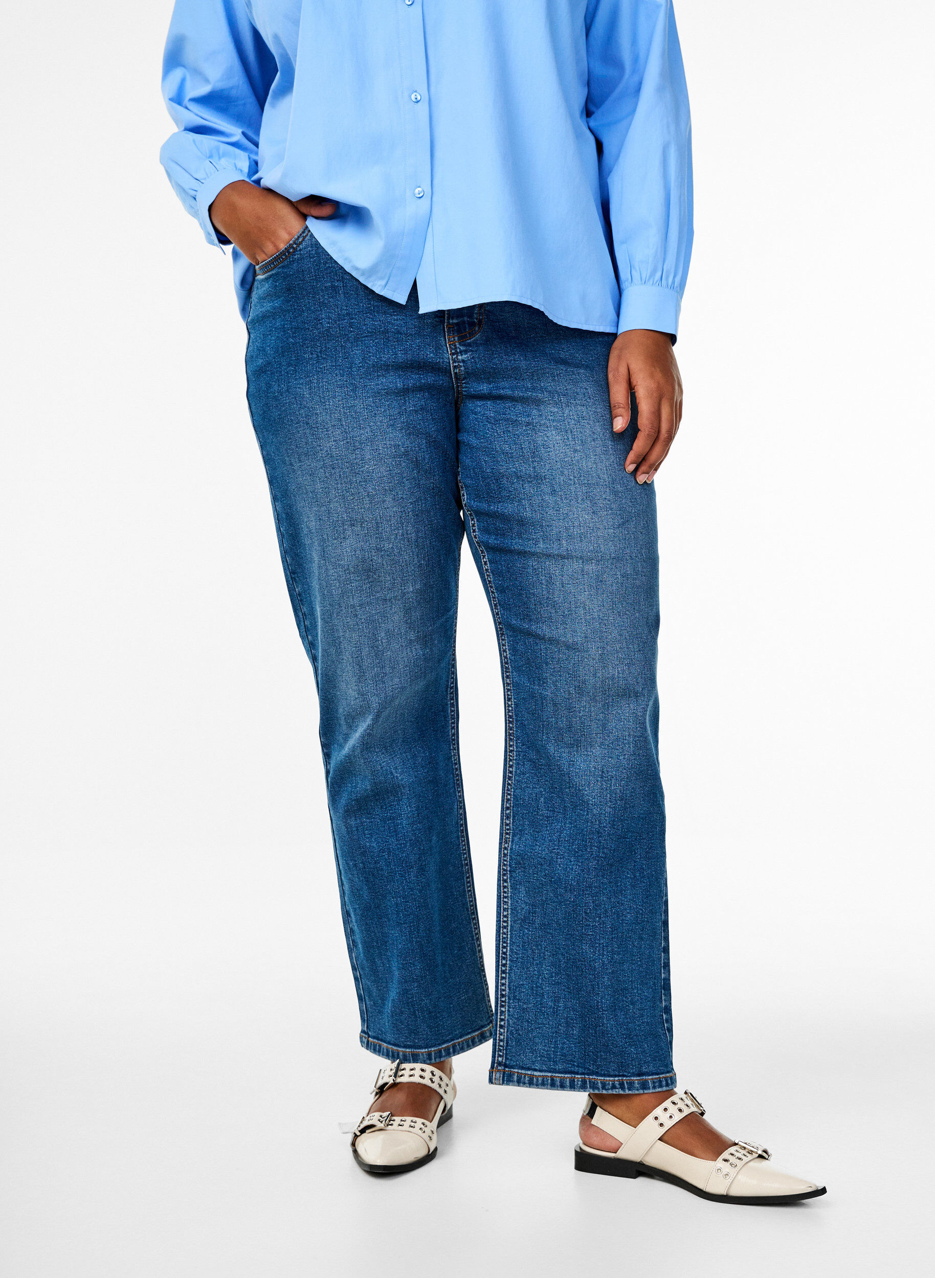 Zizzifashion High-waisted Gemma jeans with a regular fit, Blue, Model image number 2