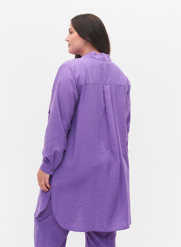 Long viscose shirt with buttons, Royal Lilac, Model image number 1
