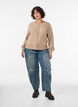 Cable knit cardigan with pearl buttons, Beige, Model image number 1