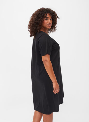 Cotton nightdress with print, Black w. Gold Foil, Model image number 1