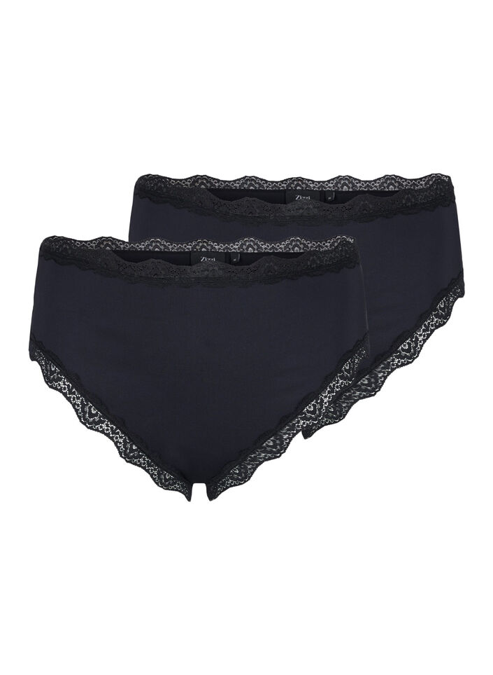 2-pack briefs with lace edges, Black, Packshot image number 0