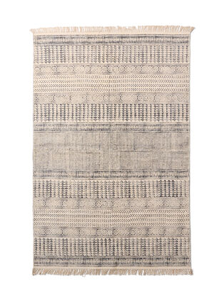 Patterned carpet with fringes, Black/White, Packshot image number 0