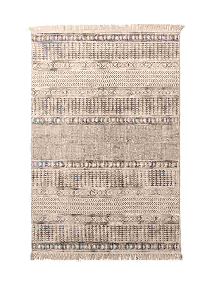 Patterned carpet with fringes, Black/White, Packshot