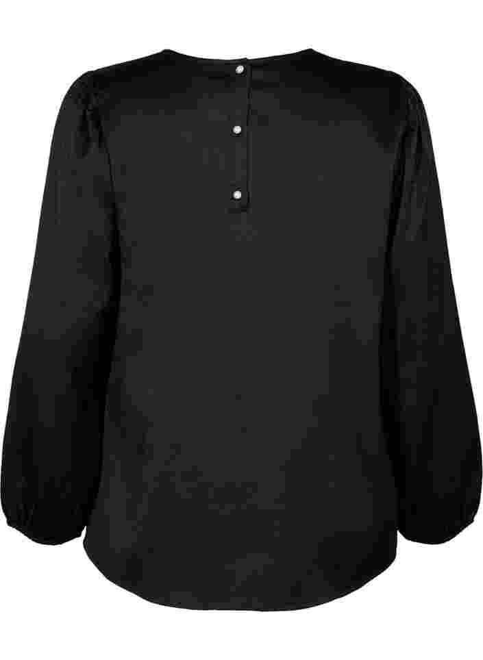 Long sleeved blouse with round neck, Black, Packshot image number 1