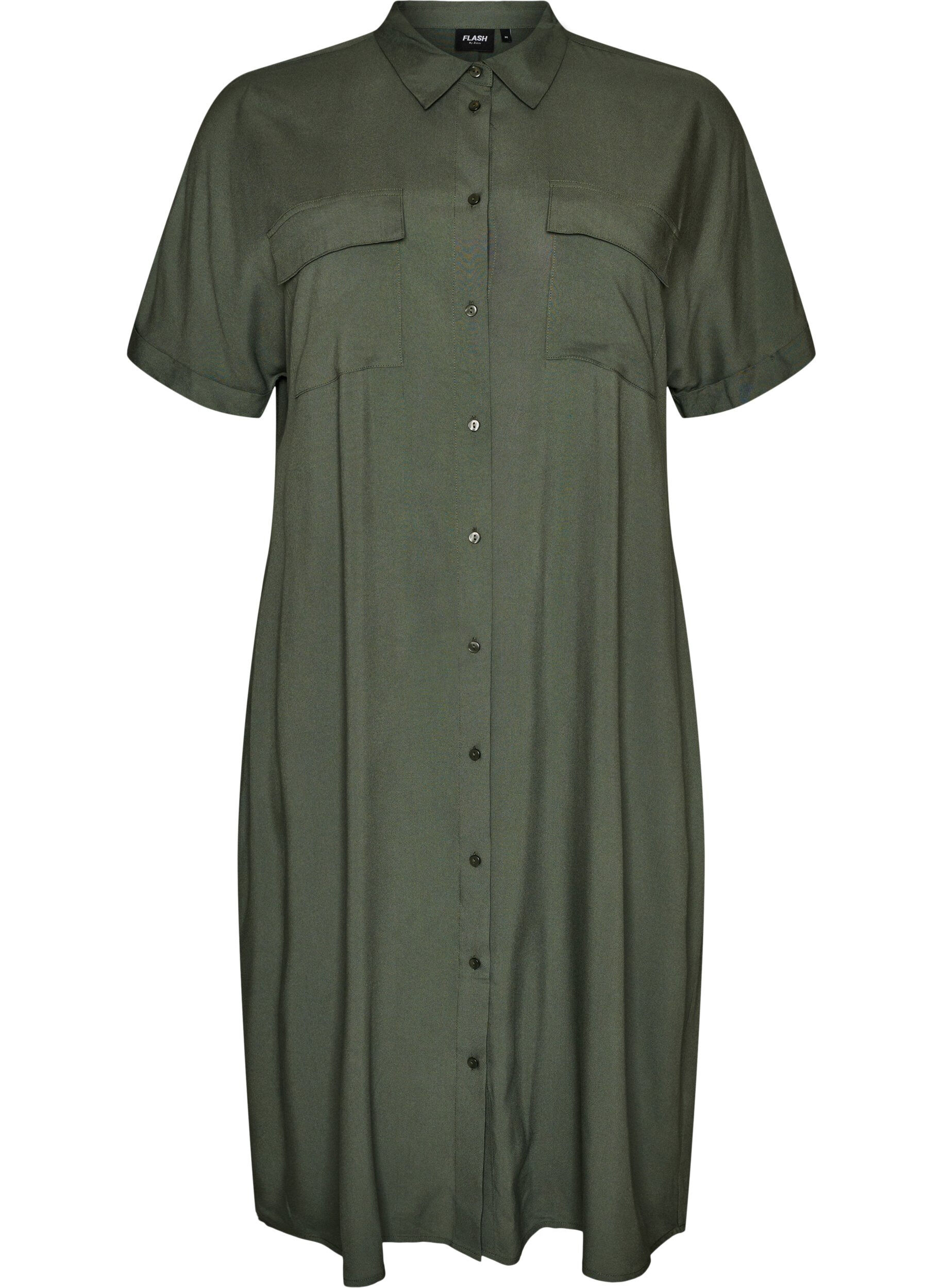 Zizzifashion Long shirt dress with short sleeves, Green, Packshot image number 0