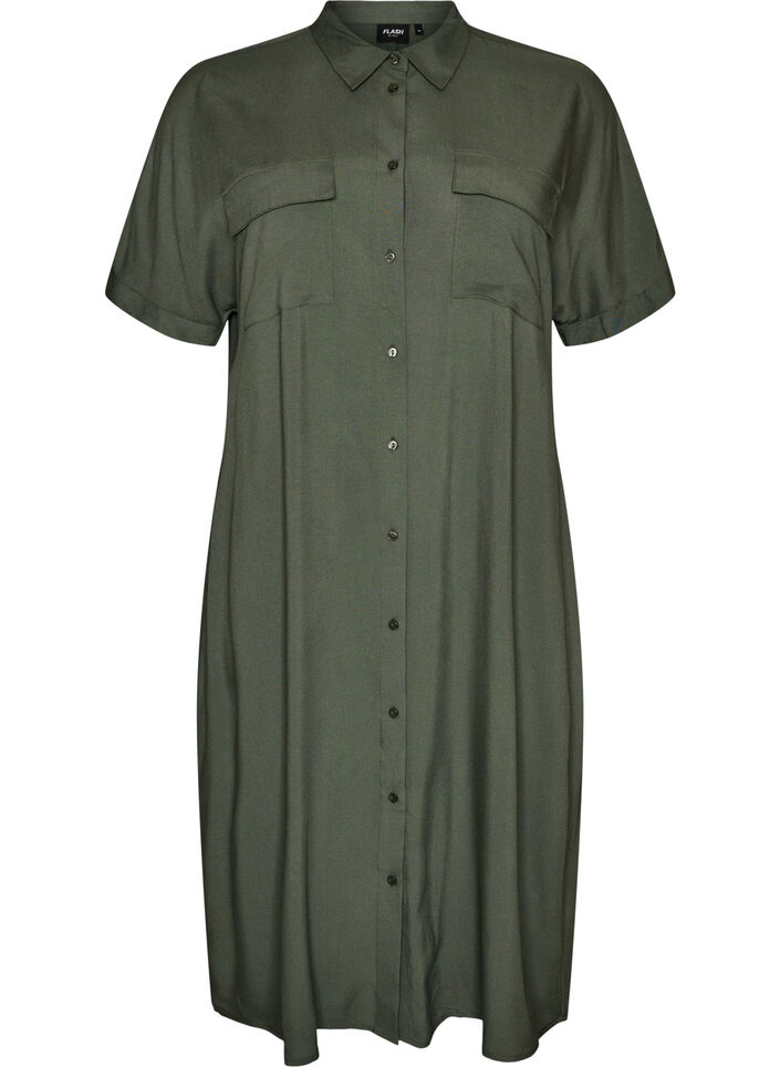 Long shirt dress with short sleeves, Green, Packshot image number 0