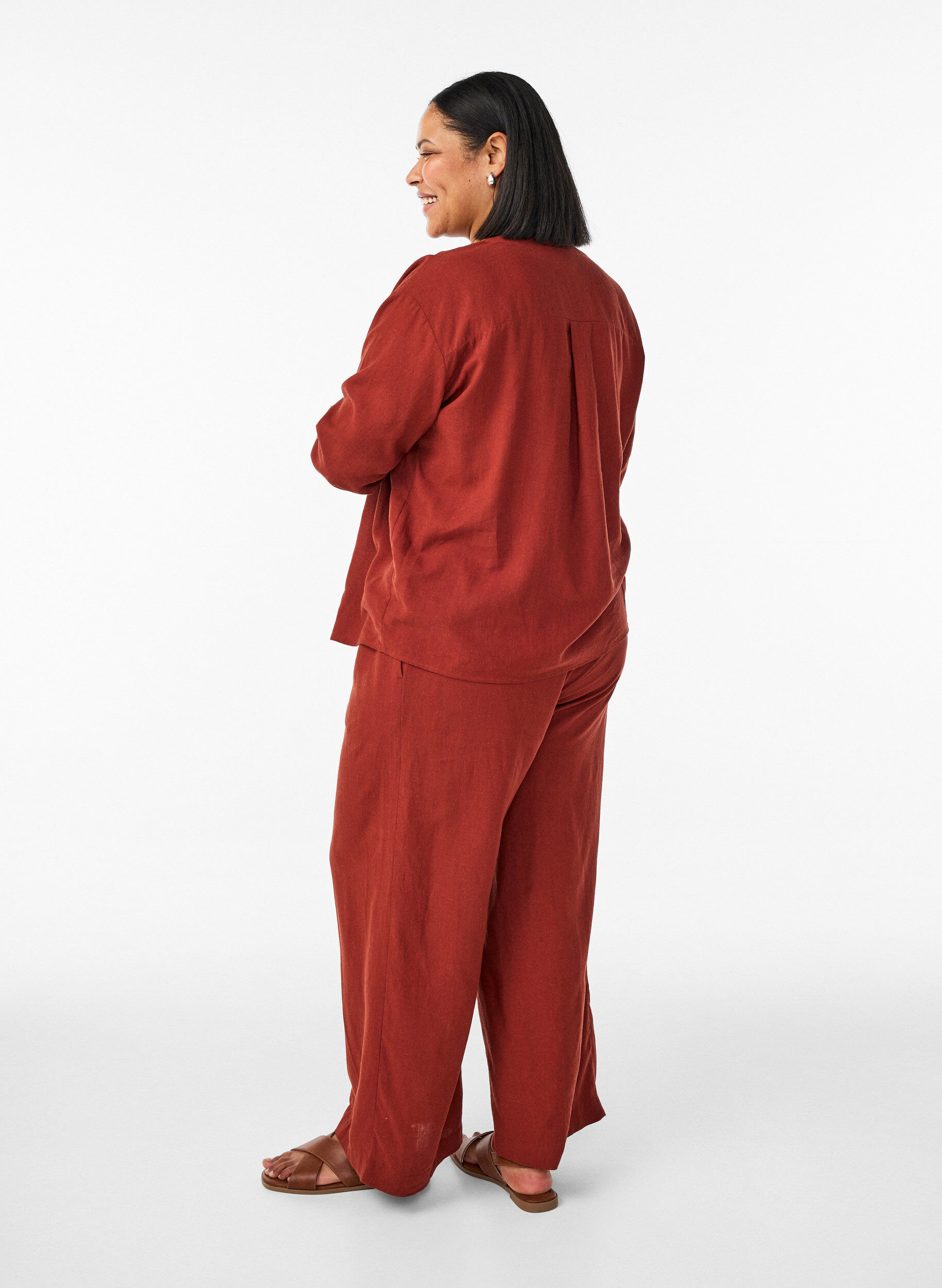 ZizzifashionWide-leg linen and viscose trousers, Red, Model image number 1
