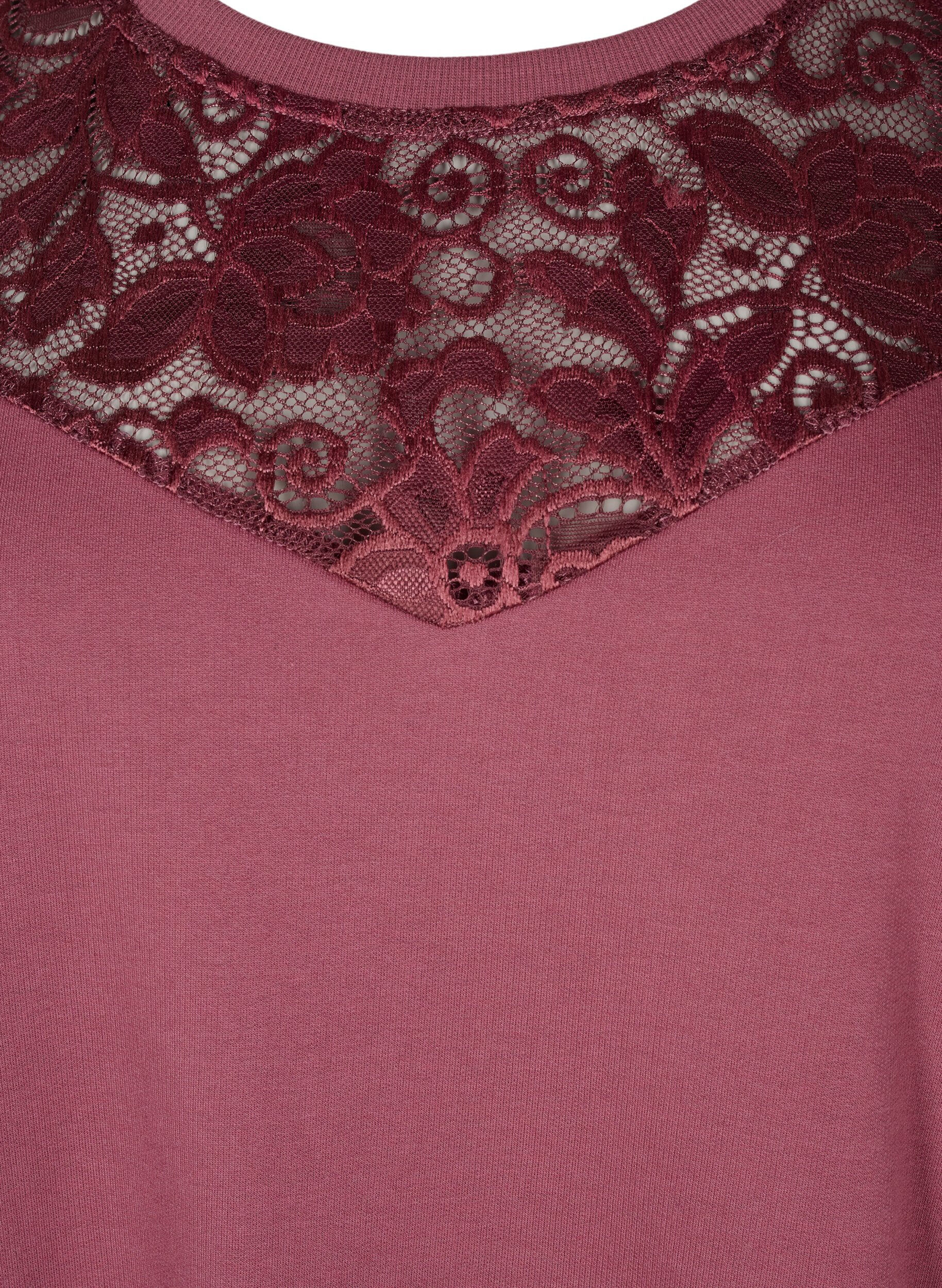 Zizzifashion Short sweat dress with lace detail, Rose Brown, Packshot image number 2