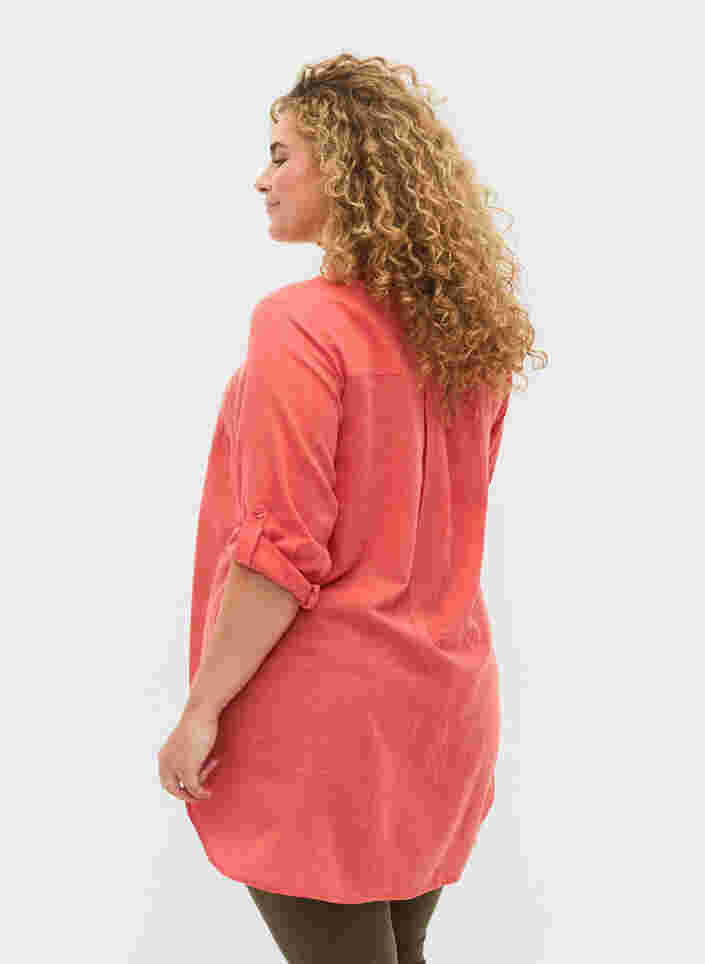 Long shirt with 3/4 sleeves and v-neckline, Hot Coral, Model image number 1