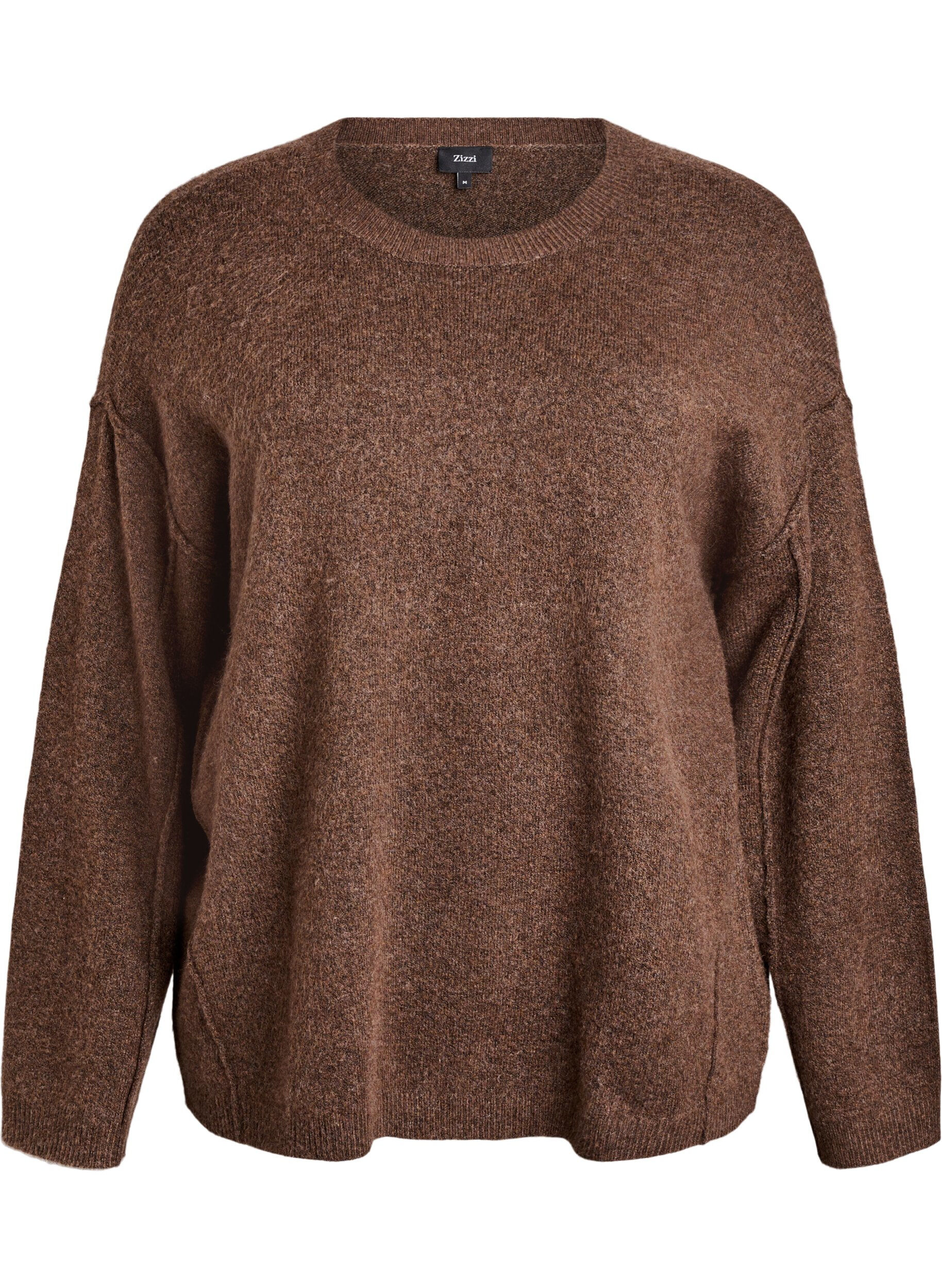 ZizzifashionLoose knit sweater with prominent seams, Brown, Packshot image number 0