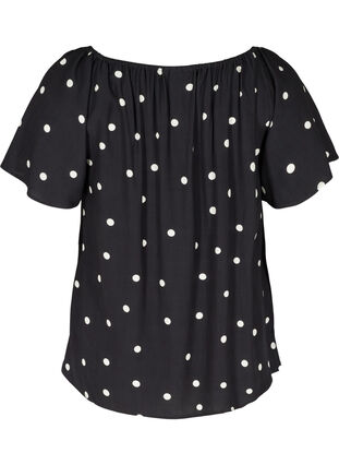 Short-sleeved polka dot viscose blouse, Black w. Dot, Packshot image number 1